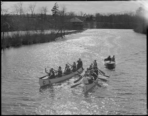 LaSalle College girls in their war canoes on the Charles