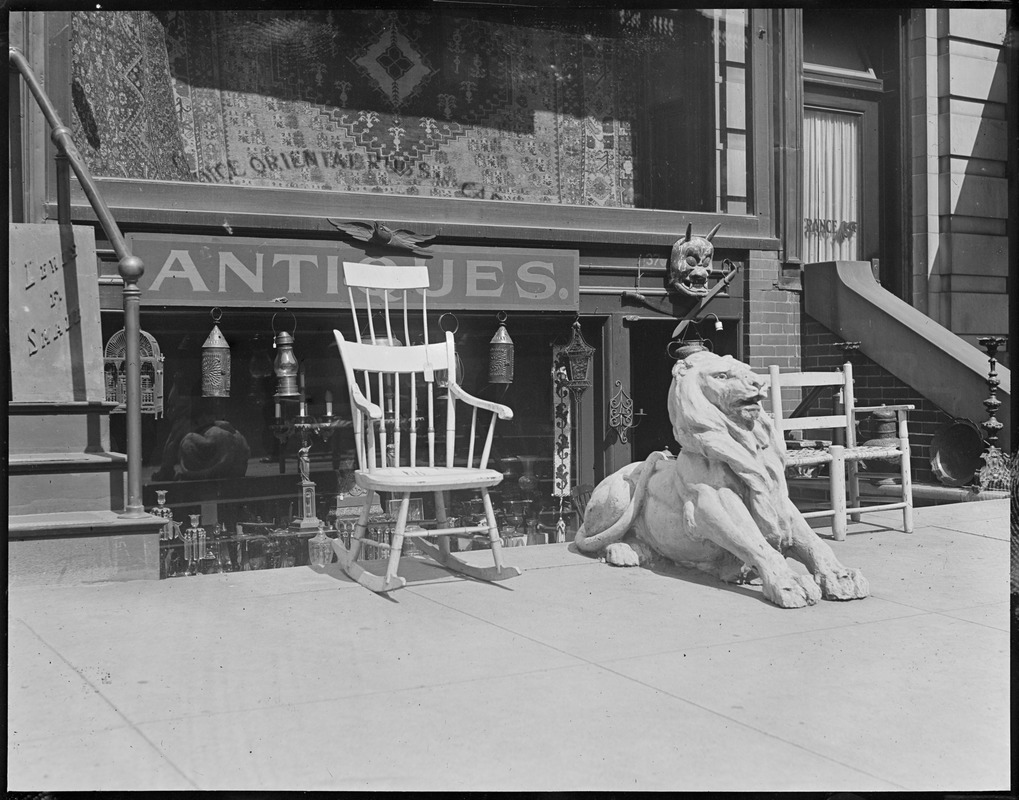 Antique store on Boylston Street with carved lion