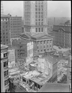 Buildings being demolished at base of the Custom House Tower