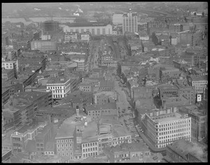 View from Custom House Tower toward North Station showing Blackstone St. and Haymarket Square