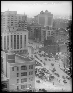 Ritz-Carlton Hotel from Metropolitan Building on Tremont St. and Hollis St.; Hotel Statler, Motor Mart, Stuart St., Providence St., Boston