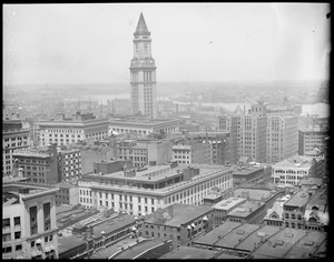 Bird's eye view toward custom House Tower from top of new U.S.M. Building