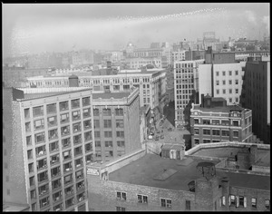 Bird's eye view toward State House from top of building on Harrison Avenue, South End
