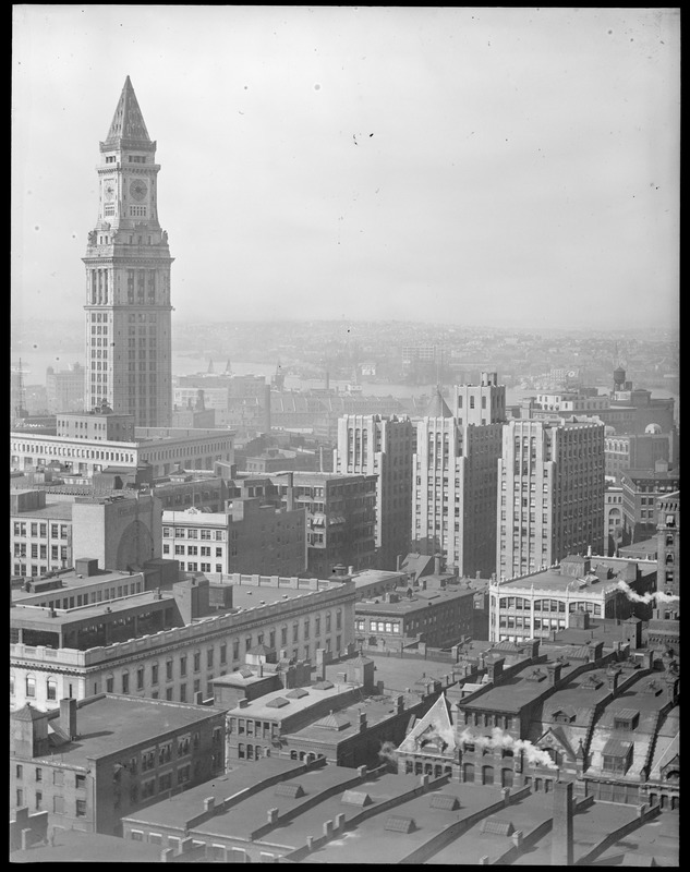 Bird's eye view of downtown including Custom House Tower