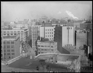 Bird's eye view toward State House from top of building on Stuart St., Harrison Ave.