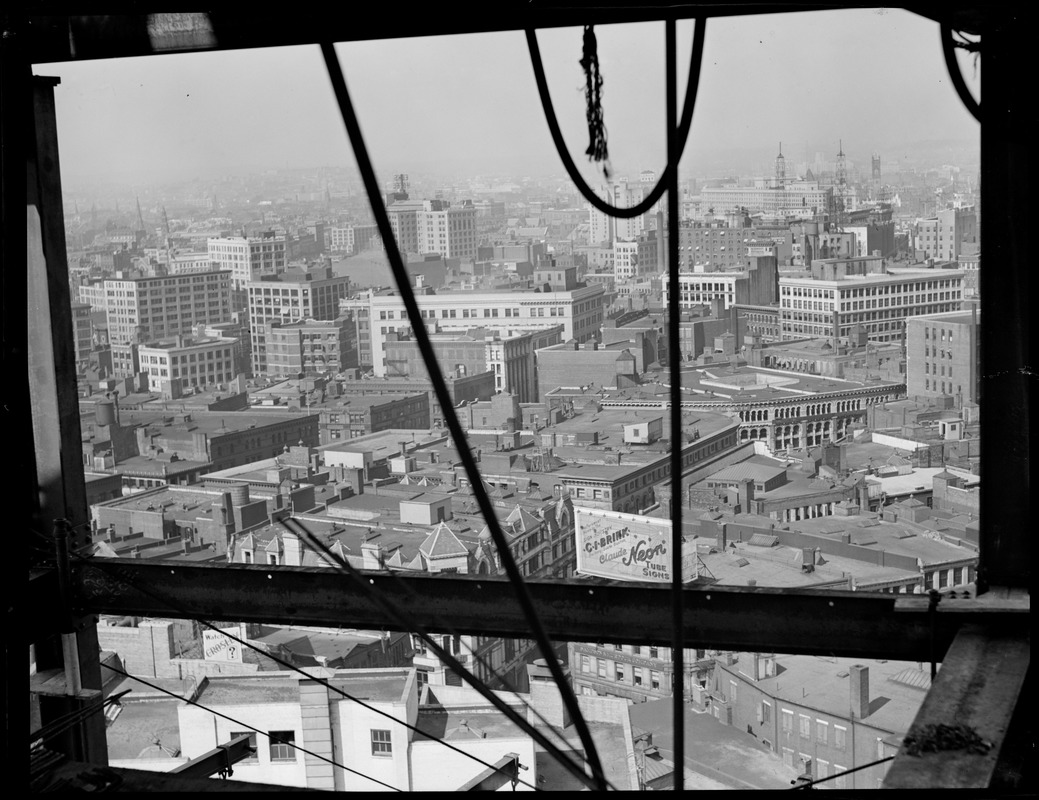Bird's eye view toward Hotel Statler from top of new U.S.M. Building