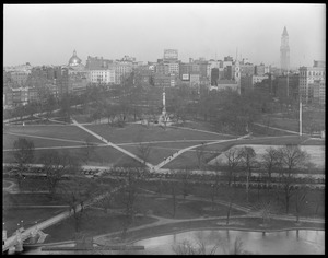Skyline of Boston from Ritz-Carlton looking over the Public Garden and Common