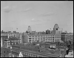 Skyline Boston from Herald Building from Mason St. & Avery St. toward Custom House, United Shoe Building