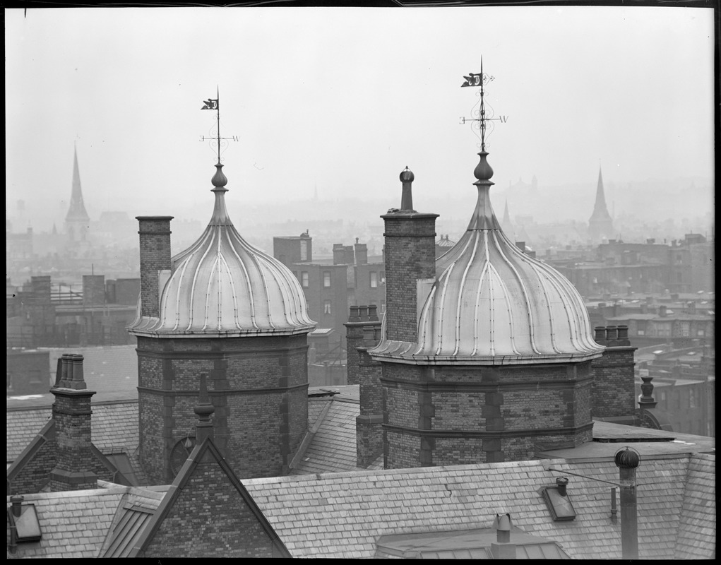 Turret rooftops in Boston as seen in back of the Copley Square Hotel