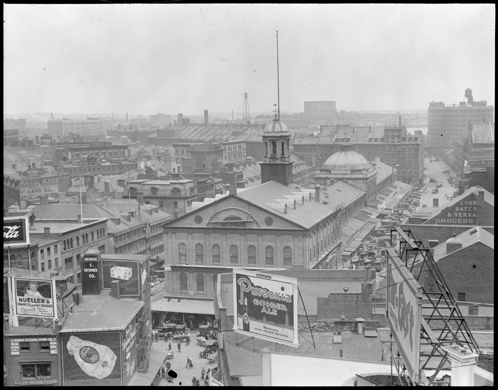 Bird's eye view of Faneuil Hall and Quincy Market - Digital Commonwealth