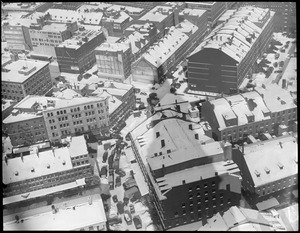 Snow-covered rooftops in the Market District