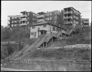 Longest wooden stairway in Boston connects Hancock St. and Downer Ave., Jones Hill, Dorchester