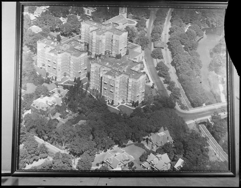 Aerial photo of Longwood Towers in the Fenway, Brookline