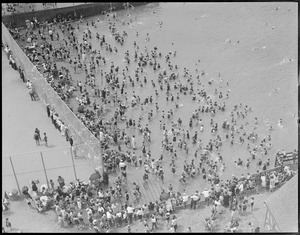 Bird's eye view of bathers at North End park