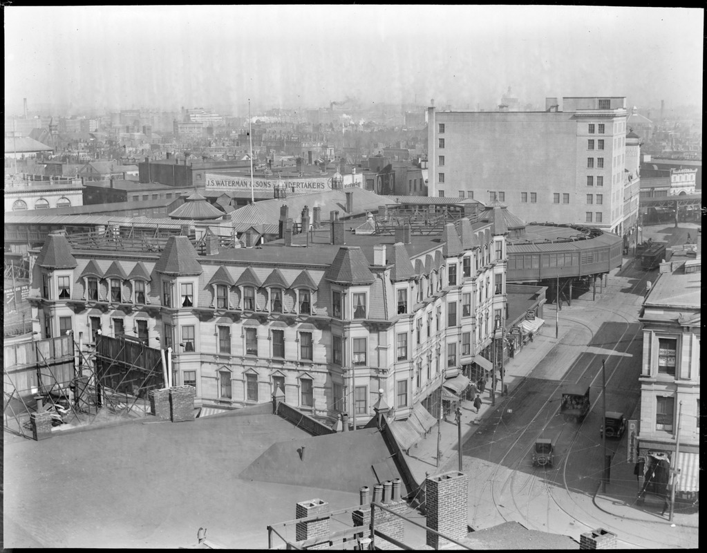 Bird's eye view of Roxbury showing Dudley Street Station, from Warren St.