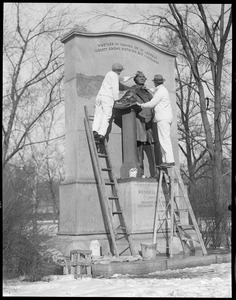 Public Garden statue of Wendell Phillips being cleaned