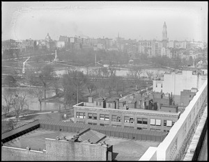 State House from the air from Arlington St. & Boylston St. overlooking Public Garden
