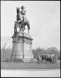 Public Garden George Washington's statue being cleaned