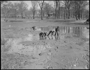 Boston Public Garden pond being fished by kiddies