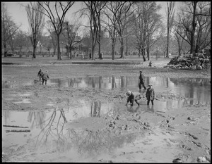 Boston Public Garden pond being fished by kiddies