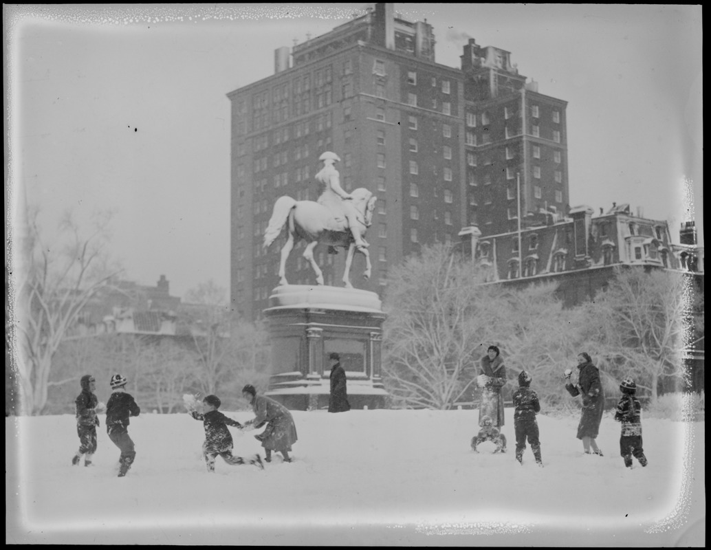 Wintertime in Public Garden showing George Washington statue