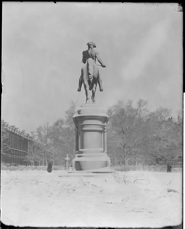 Public Garden Washington's statue covered in snow