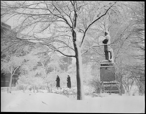Public Garden Sumner's statue covered with snow