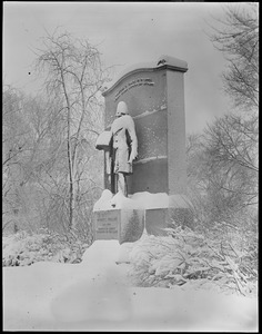 Wendell Phillips statue covered with snow - Boston Public Garden