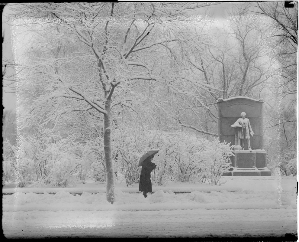 Public Garden snow-covered Wendell Phillips statue