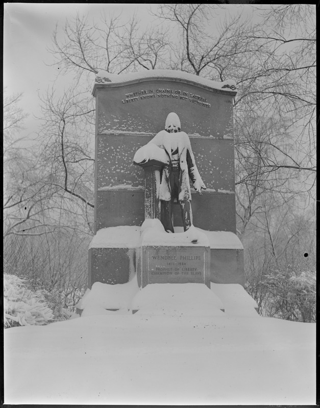 Public Garden statue of Wendell Phillips in winter