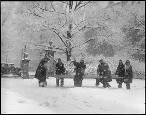 Workers in Public Garden during snowstorm