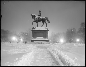 Washington statue, Public Garden on a snowy night