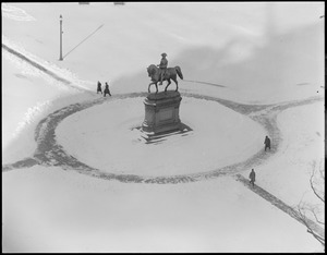 Washington statue, Public Garden from the Ritz-Carlton, in the snow