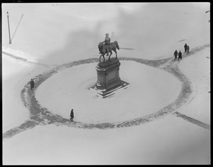 Washington statue, Public Garden from the Ritz-Carlton, in the snow