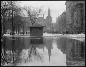 Flooded Boston Common along Tremont St.