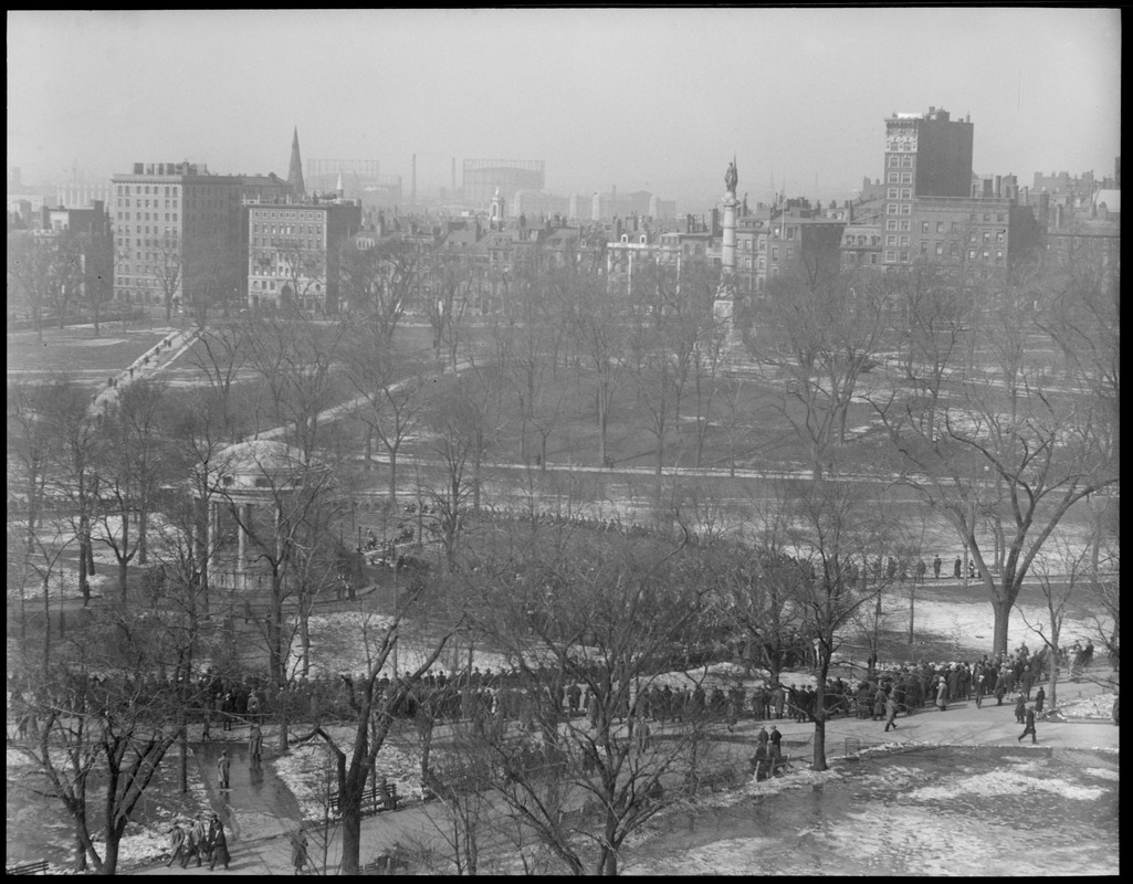 Bird's eye view of Boston Common and Parkman bandstand from Herald building