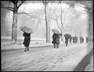 Boston Common storm - people with umbrellas