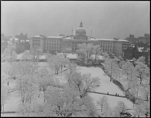 Boston Common towards State House after first snow fall