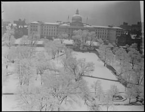 Boston Common towards State House after first snow fall