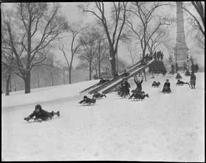 Coasting on the Boston Common, ramp next to soldiers and sailors monument