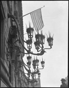 Boston Public Library lanterns and Old Glory