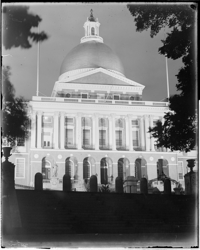 Mass. State House lighted up at night