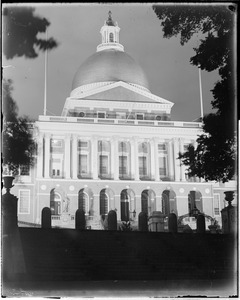 Mass. State House lighted up at night