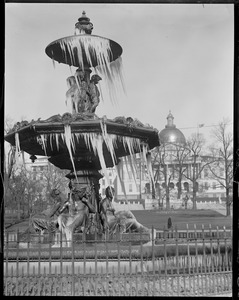 Water fountain frozen over Boston Common