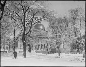 State House after a snowstorm; Mass. State House after a heavy snowfall