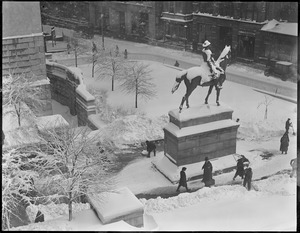 State House grounds and Hooker statue after blinding snowstorm