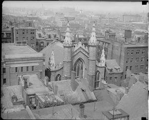 State House from Hotel Commonwealth; bird's eye view from Commonwealth Hotel toward West Boston Bridge