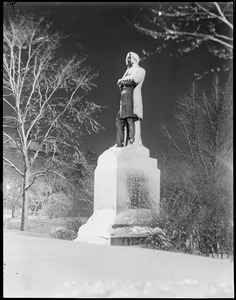 Sumner statue: snow-clad at night, Public Garden