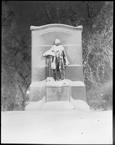 Public Garden - Wendell Phillips statue at night, snow bound