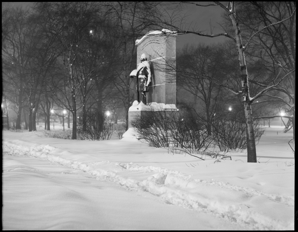 Public Garden - Wendell Phillips statue in winter at night
